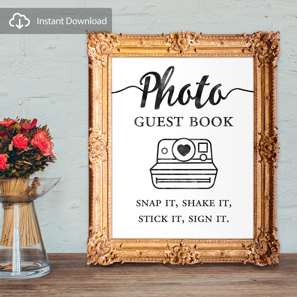 Photo guest book - snap it, shake it, stick it, sign it - digital down – Designs by Khari for Free Printable Polaroid Guest Book Sign